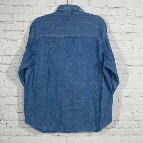 Christmas Shirt Women XL Blue Chambray Button Up Long Sleeve Embroidered Bear - Picture 2 of 9